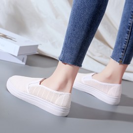 女性用軽量通気性メッシュスリッポンスニーカー - 快適なロートップホワイトシューズ、カジュアルウェア用ラバーソール、手洗いまたはドライクリーニング可能 女性用軽量通気性メッシュスリッポンスニーカー - 快適なロートップホワイトシューズ、カジュアルウェア用ラバーソール、手洗いまたはドライクリーニング可能