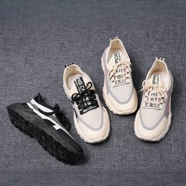 女性用通気性メッシュスニーカー - カジュアルレースアップダッドシューズ、ロートップアスレチック&コンフォートフットウェア、春夏用ラバーソール、通気性スニーカー | トレンディダッドシューズ | メッシュファブリックアッパー 女性用通気性メッシュスニーカー - カジュアルレースアップダッドシューズ、ロートップアスレチック&コンフォートフットウェア、春夏用ラバーソール、通気性スニーカー | トレンディダッドシューズ | メッシュファブリックアッパー