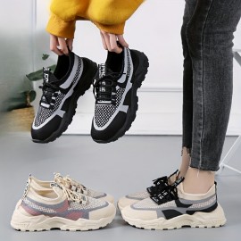 女性用通気性メッシュスニーカー - カジュアルレースアップダッドシューズ、ロートップアスレチック&コンフォートフットウェア、春夏用ラバーソール、通気性スニーカー | トレンディダッドシューズ | メッシュファブリックアッパー 女性用通気性メッシュスニーカー - カジュアルレースアップダッドシューズ、ロートップアスレチック&コンフォートフットウェア、春夏用ラバーソール、通気性スニーカー | トレンディダッドシューズ | メッシュファブリックアッパー