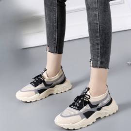 女性用通気性メッシュスニーカー - カジュアルレースアップダッドシューズ、ロートップアスレチック&コンフォートフットウェア、春夏用ラバーソール、通気性スニーカー | トレンディダッドシューズ | メッシュファブリックアッパー 女性用通気性メッシュスニーカー - カジュアルレースアップダッドシューズ、ロートップアスレチック&コンフォートフットウェア、春夏用ラバーソール、通気性スニーカー | トレンディダッドシューズ | メッシュファブリックアッパー