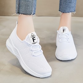 1足の女性用通気性メッシュランニングシューズ - ソリッドカラーのロートップスポーツスニーカー、フェイクソール付き、オールシーズン用のレースアップアスレチックフットウェア、シンプルなトウデザイン、フィットネスとトレーニングに最適な軽量タイプ 1足の女性用通気性メッシュランニングシューズ - ソリッドカラーのロートップスポーツスニーカー、フェイクソール付き、オールシーズン用のレースアップアスレチックフットウェア、シンプルなトウデザイン、フィットネスとトレーニングに最適な軽量タイプ