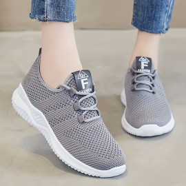 1足の女性用通気性メッシュランニングシューズ - ソリッドカラーのロートップスポーツスニーカー、フェイクソール付き、オールシーズン用のレースアップアスレチックフットウェア、シンプルなトウデザイン、フィットネスとトレーニングに最適な軽量タイプ 1足の女性用通気性メッシュランニングシューズ - ソリッドカラーのロートップスポーツスニーカー、フェイクソール付き、オールシーズン用のレースアップアスレチックフットウェア、シンプルなトウデザイン、フィットネスとトレーニングに最適な軽量タイプ