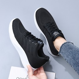 女性用通気性ニットカジュアルスニーカー - 軽量ファブリックアッパー、スポーツインスパイアPVCソールで一日中快適、レースアップデザイン、ブラックにピンク&パープルのアクセント、レディーススニーカー 女性用通気性ニットカジュアルスニーカー - 軽量ファブリックアッパー、スポーツインスパイアPVCソールで一日中快適、レースアップデザイン、ブラックにピンク&パープルのアクセント、レディーススニーカー