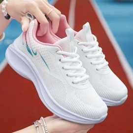 女性用軽量メッシュカジュアルスポーツレースアップシューズ - エアフローデザイン、通気性と快適性、大きいサイズ - アウトドアランニングや日常着に最適