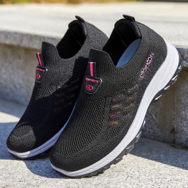 女性用スリッポンスニーカー - 通気性のあるニットメッシュファブリック、軽量で快適なロートップランニングシューズ、衝撃吸収と滑り止め、  女性用スリッポンスニーカー - 通気性のあるニットメッシュファブリック、軽量で快適なロートップランニングシューズ、衝撃吸収と滑り止め、