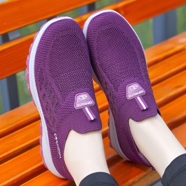 女性用スリッポンスニーカー - 通気性のあるニットメッシュファブリック、軽量で快適なロートップランニングシューズ、衝撃吸収と滑り止め、  女性用スリッポンスニーカー - 通気性のあるニットメッシュファブリック、軽量で快適なロートップランニングシューズ、衝撃吸収と滑り止め、