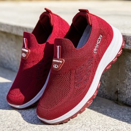 女性用スリッポンスニーカー - 通気性のあるニットメッシュファブリック、軽量で快適なロートップランニングシューズ、衝撃吸収と滑り止め、  女性用スリッポンスニーカー - 通気性のあるニットメッシュファブリック、軽量で快適なロートップランニングシューズ、衝撃吸収と滑り止め、