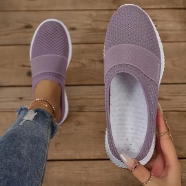 女性用エアクッションスリップオンスニーカー - 通気性のあるニットアップパート、快適なロートップデザイン、軽量カジュアルスニーカー（グレー・ラベンダー・ブラック）、多目的スリッポン | スリッポンの快適さ | 柔軟な履物