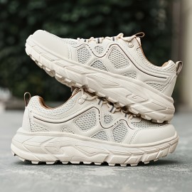 メンズ通気性メッシュカジュアルスニーカー - 軽量EVAクッション付き、レースアップロートップデザインでハイキング・ランニング＆日常着用に最適 春夏秋シューズ（EU 39-48）、アウトドアハイキングシューズ｜スタイリッシュなツートンカラーデザイン｜柔軟性のある履物、ハイキングアクセサリー