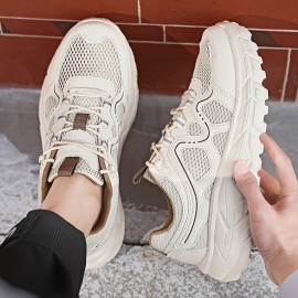 メンズ通気性メッシュカジュアルスニーカー - 軽量EVAクッション付き、レースアップロートップデザインでハイキング・ランニング＆日常着用に最適 春夏秋シューズ（EU 39-48）、アウトドアハイキングシューズ｜スタイリッシュなツートンカラーデザイン｜柔軟性のある履物、ハイキングアクセサリー