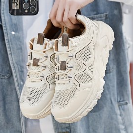 メンズ通気性メッシュカジュアルスニーカー - 軽量EVAクッション付き、レースアップロートップデザインでハイキング・ランニング＆日常着用に最適 春夏秋シューズ（EU 39-48）、アウトドアハイキングシューズ｜スタイリッシュなツートンカラーデザイン｜柔軟性のある履物、ハイキングアクセサリー