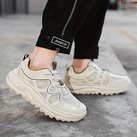 メンズ通気性メッシュカジュアルスニーカー - 軽量EVAクッション付き、レースアップロートップデザインでハイキング・ランニング＆日常着用に最適 春夏秋シューズ（EU 39-48）、アウトドアハイキングシューズ｜スタイリッシュなツートンカラーデザイン｜柔軟性のある履物、ハイキングアクセサリー