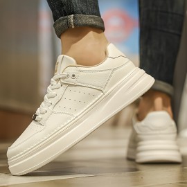 メンズ通気性夏カジュアルスニーカー - 白いフェイクスケートシューズ、ゴムソール、レースアップデザイン、丸いトゥ、カジュアルなアウトフィットに最適な高級なスタイル メンズ通気性夏カジュアルスニーカー - 白いフェイクスケートシューズ、ゴムソール、レースアップデザイン、丸いトゥ、カジュアルなアウトフィットに最適な高級なスタイル