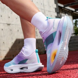 メンズ高品質カーボンファイバーグラフィックランニングシューズ - ホワイト＆ブラックにレッドアクセント、通気性PUアッパー＆ラバーソール、マイドトップレースアップデザイン ジム・ジョギング・カジュアルストリートウェア用 春夏秋必須ジムシューズ