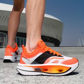 メンズ高品質カーボンファイバーグラフィックランニングシューズ - ホワイト＆ブラックにレッドアクセント、通気性PUアッパー＆ラバーソール、マイドトップレースアップデザイン ジム・ジョギング・カジュアルストリートウェア用 春夏秋必須ジムシューズ