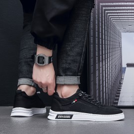 メンズソリッドスケートシューズ、レースアップ快適な滑り止めストリートスタイルスニーカー、オールシーズン屋外トレーニングアクティビティに最適 メンズソリッドスケートシューズ、レースアップ快適な滑り止めストリートスタイルスニーカー、オールシーズン屋外トレーニングアクティビティに最適