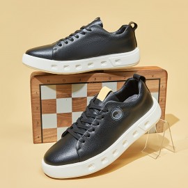 メンズファッションフロント厚底スニーカー - ブラック合成マイクロファイバー、ホワイトEVAクッションドザイン、レースアップラウンドトゥ、カジュアル&アウトドアウェア、オールシーズンシューズ | スリーカーデザイン | 耐久性厚底スニーカー