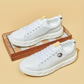 メンズファッションフロント厚底スニーカー - ブラック合成マイクロファイバー、ホワイトEVAクッションドザイン、レースアップラウンドトゥ、カジュアル&アウトドアウェア、オールシーズンシューズ | スリーカーデザイン | 耐久性厚底スニーカー