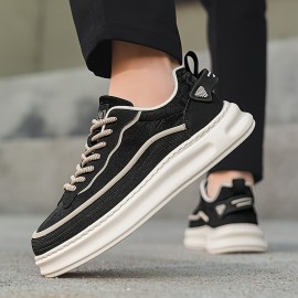 メンズカジュアルスニーカー - ブラック&ベージュ 通気性ファブリック ロートップ レースアップ 靴、ラバーソール付き アウトドアハイキング・日常着用・オールシーズン対応 ハイキングアクセサリー メンズカジュアルスニーカー - ブラック&ベージュ 通気性ファブリック ロートップ レースアップ 靴、ラバーソール付き アウトドアハイキング・日常着用・オールシーズン対応 ハイキングアクセサリー