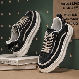 メンズカジュアルスニーカー - ブラック&ベージュ 通気性ファブリック ロートップ レースアップ 靴、ラバーソール付き アウトドアハイキング・日常着用・オールシーズン対応 ハイキングアクセサリー メンズカジュアルスニーカー - ブラック&ベージュ 通気性ファブリック ロートップ レースアップ 靴、ラバーソール付き アウトドアハイキング・日常着用・オールシーズン対応 ハイキングアクセサリー