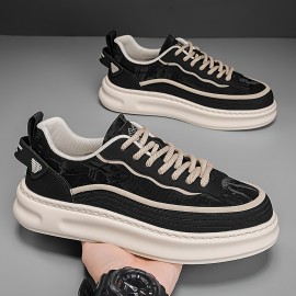 メンズカジュアルスニーカー - ブラック&ベージュ 通気性ファブリック ロートップ レースアップ 靴、ラバーソール付き アウトドアハイキング・日常着用・オールシーズン対応 ハイキングアクセサリー メンズカジュアルスニーカー - ブラック&ベージュ 通気性ファブリック ロートップ レースアップ 靴、ラバーソール付き アウトドアハイキング・日常着用・オールシーズン対応 ハイキングアクセサリー