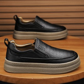 メンズプラットフォームスニーカー スリッポンカジュアルシューズ - 厚手滑り止めラバーソール、クッション性EVAアッパー＆PUライニング、ストリートウェア用ロータップデザイン、快適なウォーキング＆日常履き、快適ウォーキングシューズ | スリッポンスニーカー | PU裏地