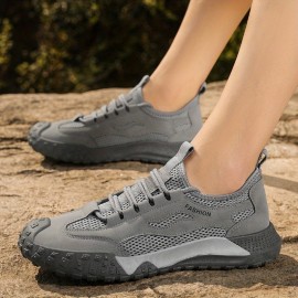 メンズ アウトドア カジュアル ハイキングシューズ - 春夏用 通気性メッシュ ロートップ スニーカー 耐久性ラバーソール付き、ベージュ トレッキングシューズ スポーツ＆都市冒険用 夏の履物 | スポーティルック | 快適フィット