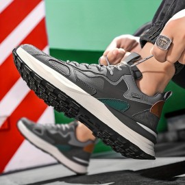 メンズレトロカジュアルスニーカー - ロートップ レースアップPUアッパー&ラバーソール、ブラックに赤/青のアクセント、オールシーズン対応ストリートウェアシューズ メンズレトロカジュアルスニーカー - ロートップ レースアップPUアッパー&ラバーソール、ブラックに赤/青のアクセント、オールシーズン対応ストリートウェアシューズ