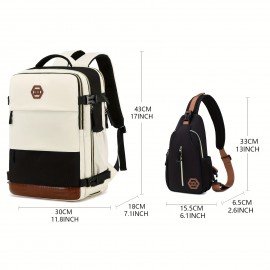 1個 スポーツスタイル ポリエステル トラベルバックパック ラップトップコンパートメント、靴収納、USB充電ポート付き - 調節可能なストラップ、ジッパークロージャー、手洗い可能、航空会社承認ビジネスバッグ 男女兼用、旅行用バックパック