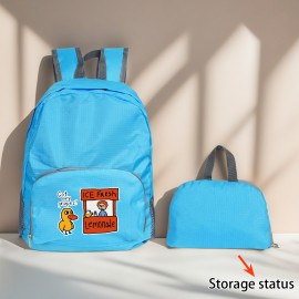 「アイスフレッシュレモネード」ダック＆レモンプリント付き軽量折りたたみバックパック1個 - ブルー ポリエステル トラベル＆キャンプバッグ、調節可能なストラップ、ジッパークロージャー、洗濯機可、アウトドア用バッグ | スポーティースタイル | 軽量バッグ、トラベールバックパック