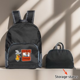 「アイスフレッシュレモネード」ダック＆レモンプリント付き軽量折りたたみバックパック1個 - ブルー ポリエステル トラベル＆キャンプバッグ、調節可能なストラップ、ジッパークロージャー、洗濯機可、アウトドア用バッグ | スポーティースタイル | 軽量バッグ、トラベールバックパック