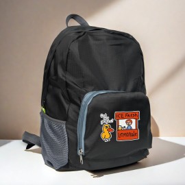 「アイスフレッシュレモネード」ダック＆レモンプリント付き軽量折りたたみバックパック1個 - ブルー ポリエステル トラベル＆キャンプバッグ、調節可能なストラップ、ジッパークロージャー、洗濯機可、アウトドア用バッグ | スポーティースタイル | 軽量バッグ、トラベールバックパック