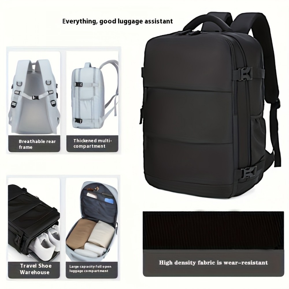 USB充電ポート＆38.1cmラップトップコンパートメント付き女性用大容量旅行バックパック - 軽量耐久性ファブリック、調節可能なショルダーストラップ、マルチ収納ポケット - ビジネス、通勤、キャンプ、アウトドア活動に最適なブラックカジュアルバックパック