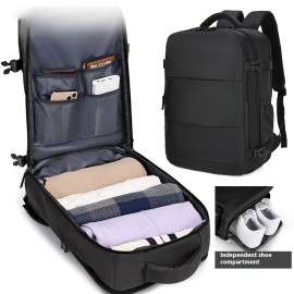 USB充電ポート＆38.1cmラップトップコンパートメント付き女性用大容量旅行バックパック - 軽量耐久性ファブリック、調節可能なショルダーストラップ、マルチ収納ポケット - ビジネス、通勤、キャンプ、アウトドア活動に最適なブラックカジュアルバックパック