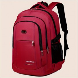 メンズ スポーティ カジュアル バックパック - 大容量 43.18cm ラップトップコンパートメント、耐久性のあるポリエステル製で調節可能なパッド入りショルダーストラップ＆サイドメッシュポケット付き - 学校・仕事・ハイキング・キャンプ用ブラックに赤いアクセント