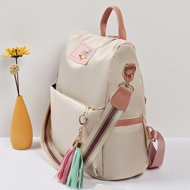 スタイリッシュなブラックオックスフォードクロスバッグ、ピンクのアクセント＆タッセルディテール付き - 大容量カジュアルトラベルバッグ、調節可能ストラップ、マルチコンパートメント、「あなたは私の好きな人」デザイン、旅行用バックパック