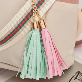 スタイリッシュなブラックオックスフォードクロスバッグ、ピンクのアクセント＆タッセルディテール付き - 大容量カジュアルトラベルバッグ、調節可能ストラップ、マルチコンパートメント、「あなたは私の好きな人」デザイン、旅行用バックパック