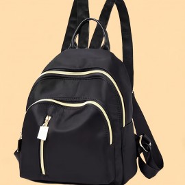 女性用ナイロンバックパック - シックなブラックに黄色いジッパーアクセント、複数のコンパートメント、調節可能なショルダーストラップ、カジュアルなプレッピスタイル、学校、大学、またはカジュアルな使用に適したデイパック、大学バックパック|カジュアルなプレッピスタイル|耐久性のあるバックパック