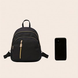 女性用ナイロンバックパック - シックなブラックに黄色いジッパーアクセント、複数のコンパートメント、調節可能なショルダーストラップ、カジュアルなプレッピスタイル、学校、大学、またはカジュアルな使用に適したデイパック、大学バックパック|カジュアルなプレッピスタイル|耐久性のあるバックパック