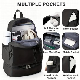 スタイリッシュなブラックデュアルコンパートメントバックパック、ジッパーポケット付き - 大容量、多セクションデザイン、日常通勤、旅行、屋外活動に最適 - 軽量、耐久性があり、靴を収納可能 - 学生、オフィスワーカー、カジュアルユースに最適、カジュアルなバックパック | ミニマリストバックパック | 耐久性のあるバックパック