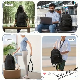 スタイリッシュなブラックデュアルコンパートメントバックパック、ジッパーポケット付き - 大容量、多セクションデザイン、日常通勤、旅行、屋外活動に最適 - 軽量、耐久性があり、靴を収納可能 - 学生、オフィスワーカー、カジュアルユースに最適、カジュアルなバックパック | ミニマリストバックパック | 耐久性のあるバックパック