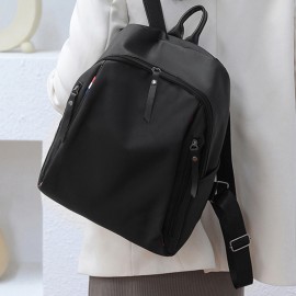 メンズ＆ウィメンズ用ニュートラルスクエアバックパック1個、オックスフォード生地の韓国スタイルカジュアルトラベル万能バッグ、調節可能なショルダーストラップ付き、ブラックナイロン素材、ジッパークロージャー、ポリエステル裏地、学校に適したデザイン