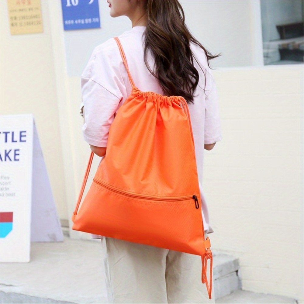 鮮やかなオレンジのドローストリングバックパック - 耐久性のあるポリエステル製、調整可能なストラップ、便利なポケット、フィットネスやスポーツ愛好者に最適なスポーツバックパック | 調整可能なストラップ付きバックパック | 耐久性のあるバックパック