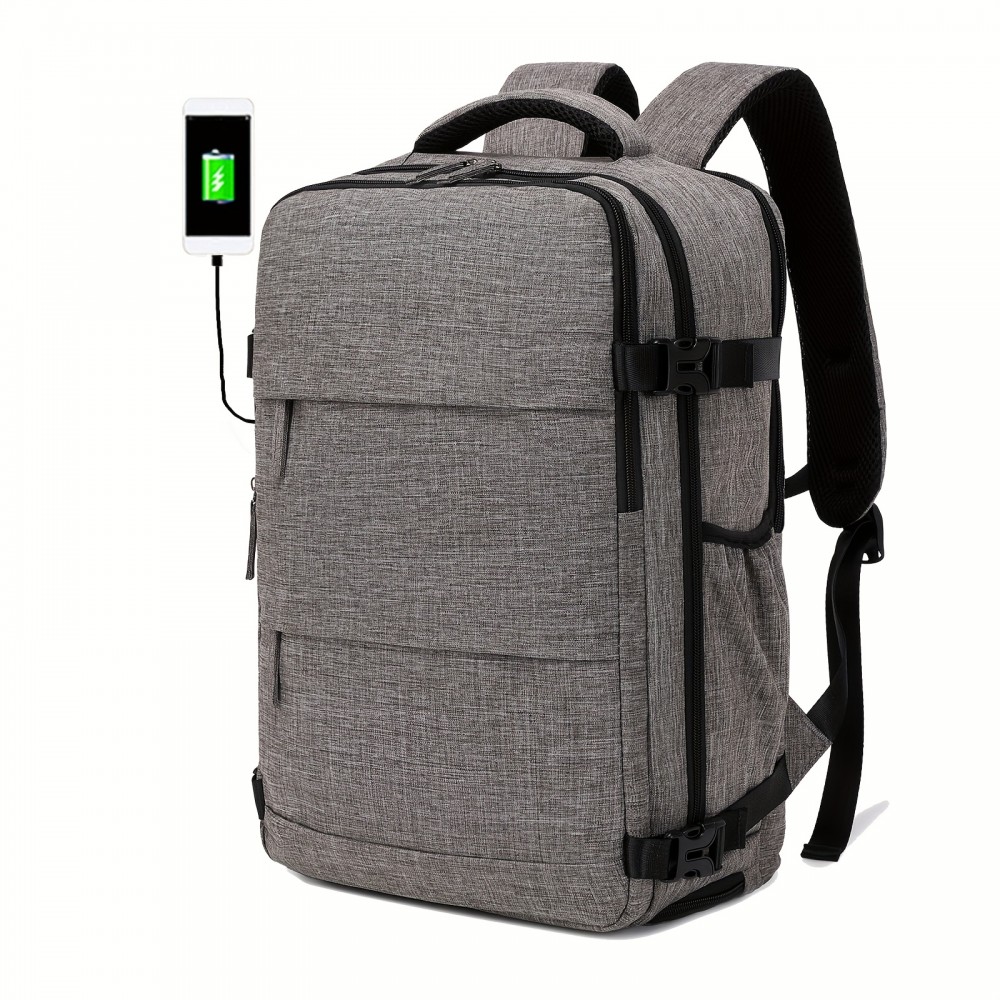 1個 スポーツスタイル ポリエステル トラベルバックパック ラップトップコンパートメント、靴収納、USB充電ポート付き - 調節可能なストラップ、ジッパークロージャー、手洗い可能、航空会社承認ビジネスバッグ 男女兼用、旅行用バックパック